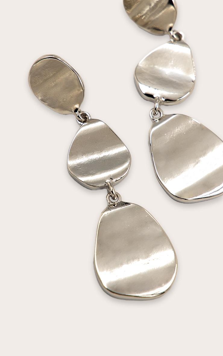 Silver Textured Layered Oval Drape Earrings Product Image