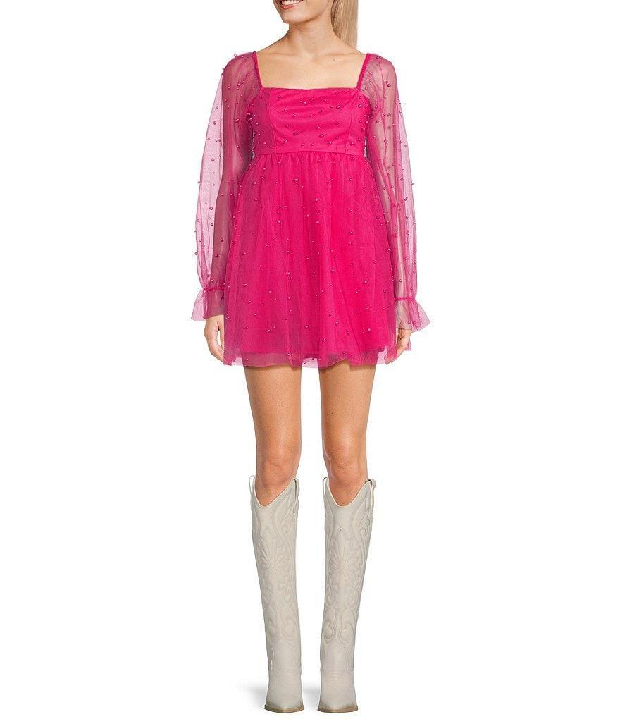 Allison & Kelly Pearl Long Mesh Sleeve Babydoll Dress Product Image