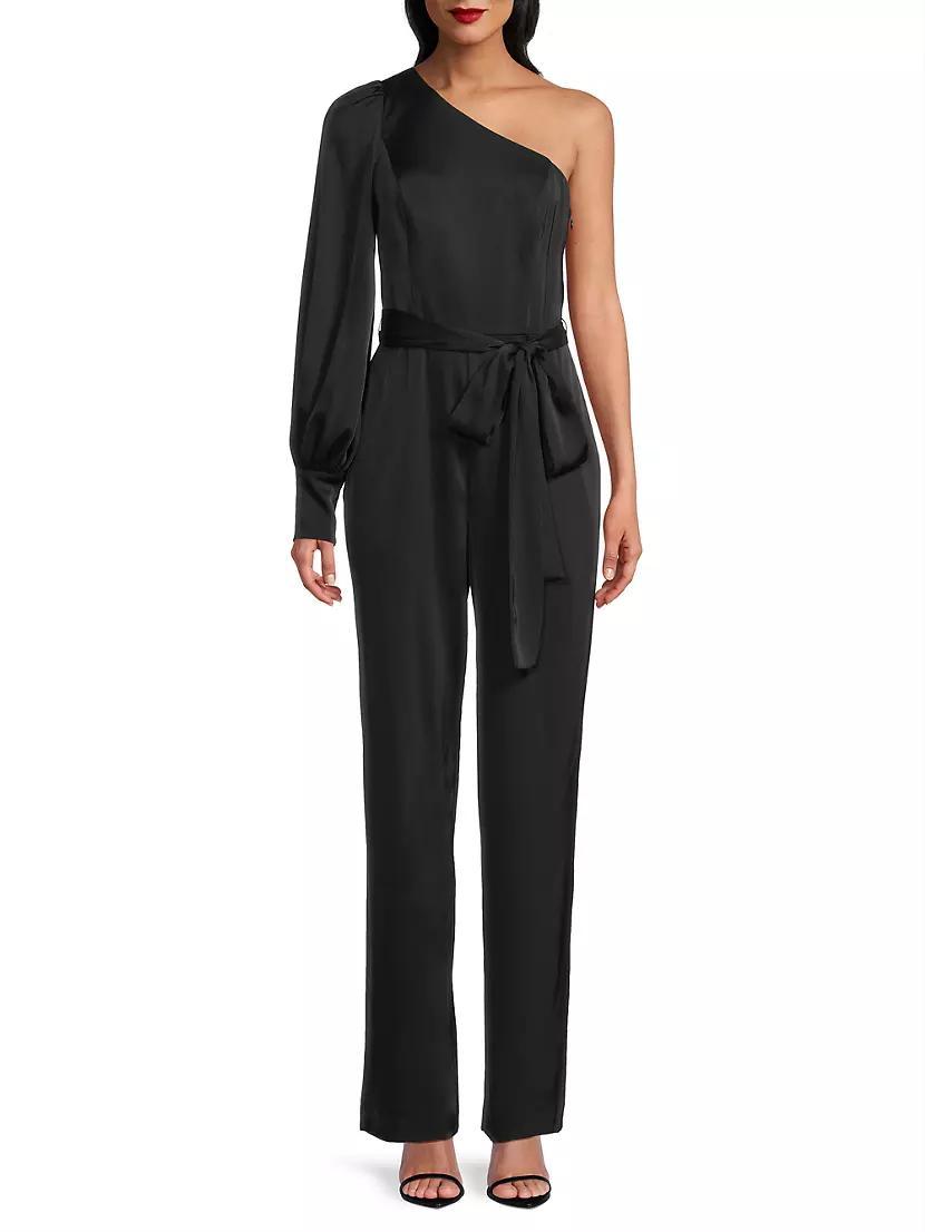 Satin One-Shoulder Tie-Waist Jumpsuit Product Image