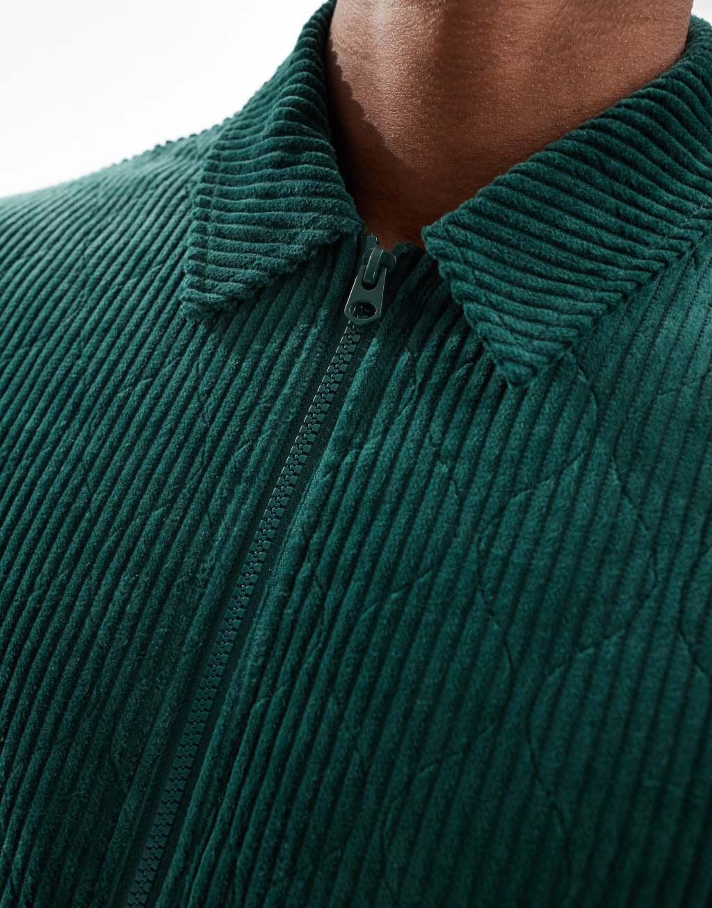 ASOS DESIGN corduroy quilted harrington jacket in green Product Image