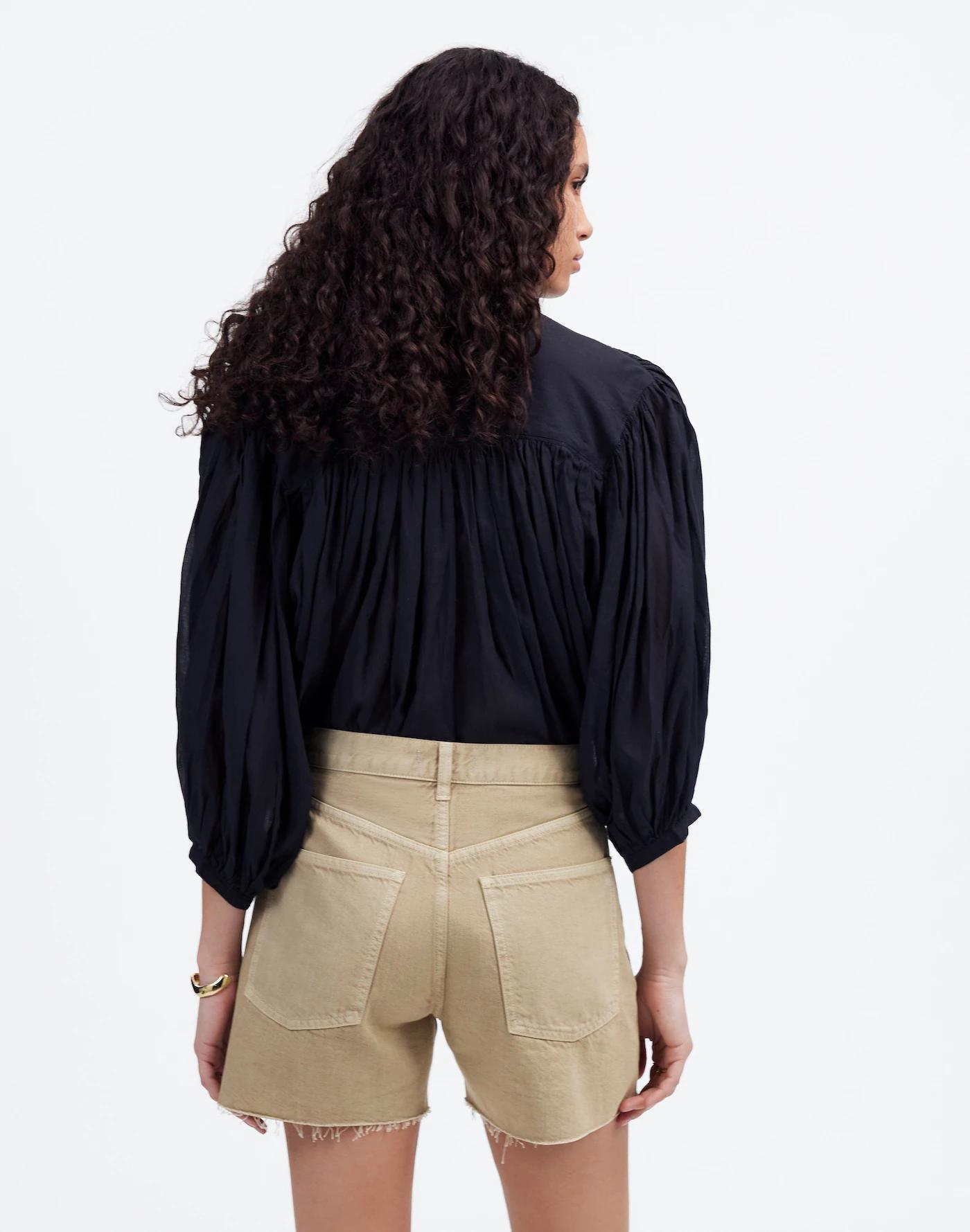 Pleated Low-Slung Denim Shorts Product Image