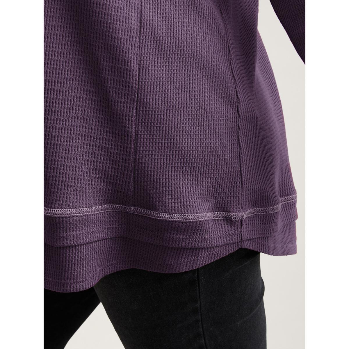 Plus Size Plain Textured Stitch Raglan Sleeve Sweatshirt Women Eggplant Casual Plain V-neck Everyday Sweatshirts BloomChic 22-24/3X Product Image
