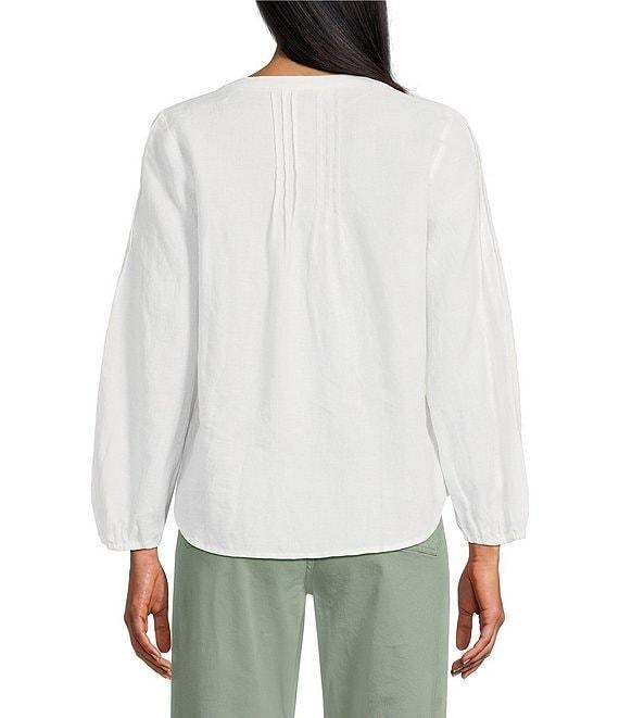 Tommy Bahama Coastalina Pintuck Solid Linen Plain Weave Split V-Neck Long Sleeve Peasant Top Product Image