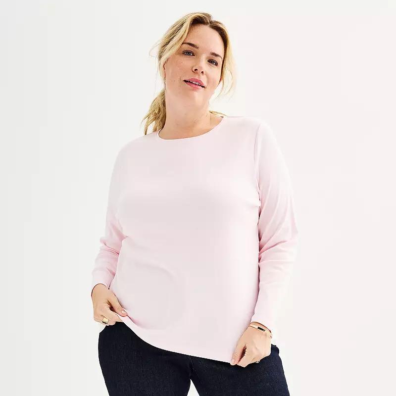 Plus Size Croft & Barrow® Essential Crewneck Long Sleeve Tee, Women's, Size: 2XL, Pink Product Image