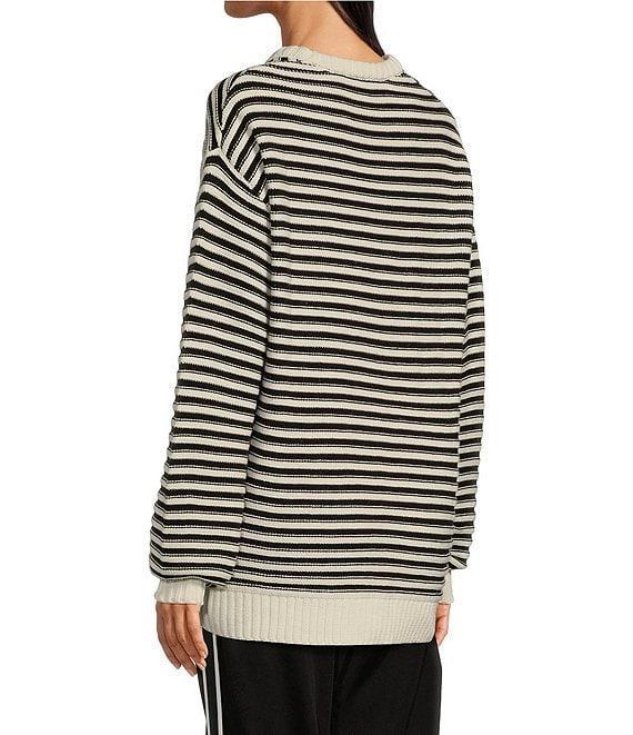 The Upside Boo Striped Knit Oversized Crew Neck Long Sleeve Pullover Product Image