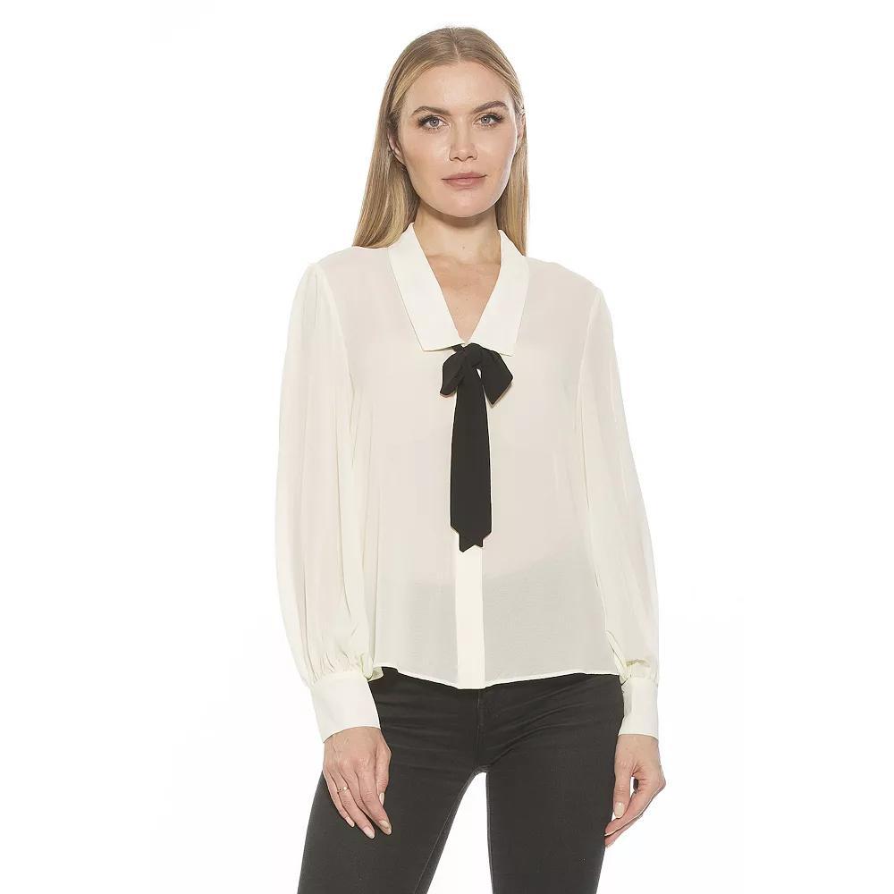 Women's ALEXIA ADMOR Serena Dropped Collar Blouson Sleeve Blouse, Size: 6, Ivory Product Image