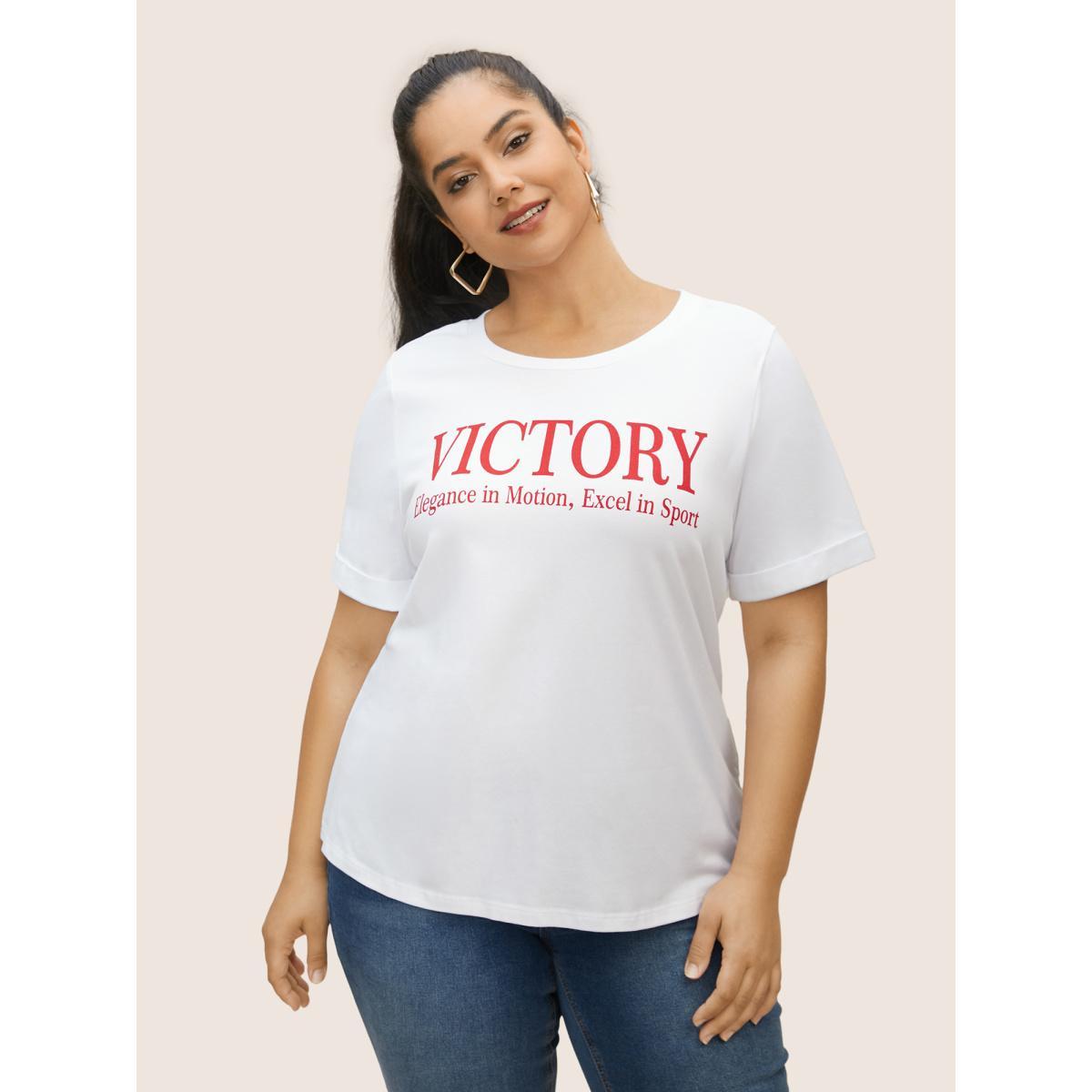 Plus Size Positive Slogans Print Round Neck T-shirt Originalwhite Women Casual Contrast Art&design Round Neck Everyday T-shirts BloomChic 30/6X Product Image
