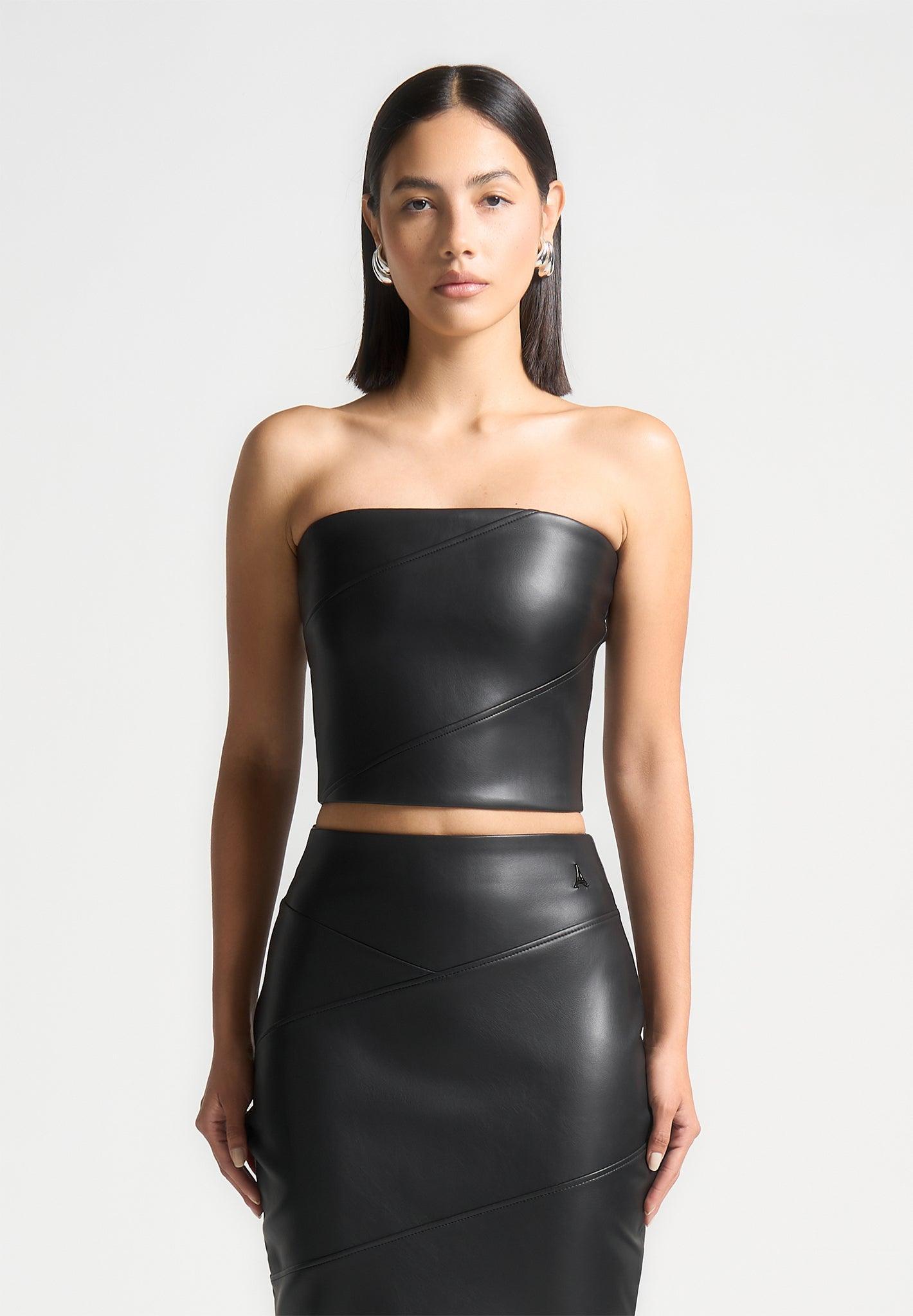 Bandeau Leather Corset Top - Black Female Product Image