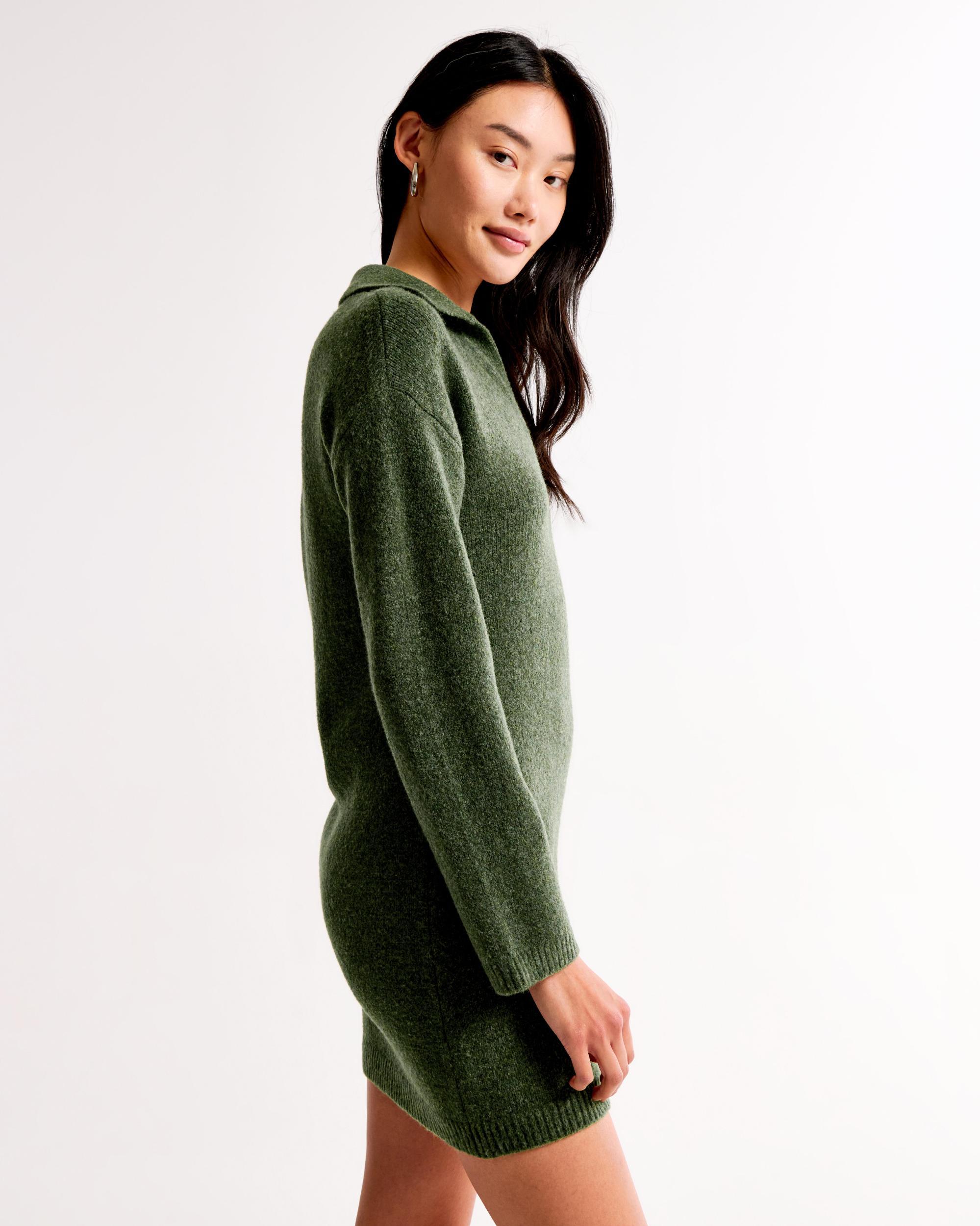 Long-Sleeve Collared Mini Sweater Dress Product Image
