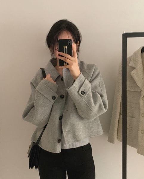 Long Sleeve Collared Plain Button Coat Product Image