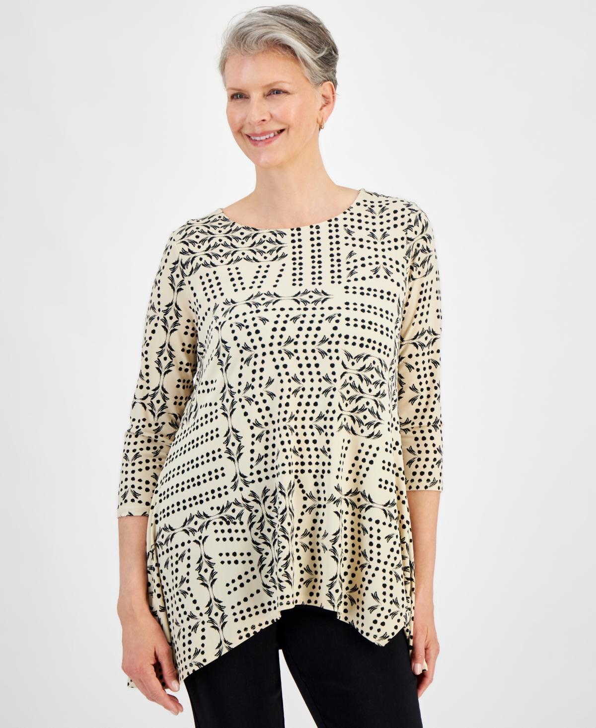 Jm Collection Womens 3/4 Sleeve Printed Jacquard Top, Created for Macys Product Image