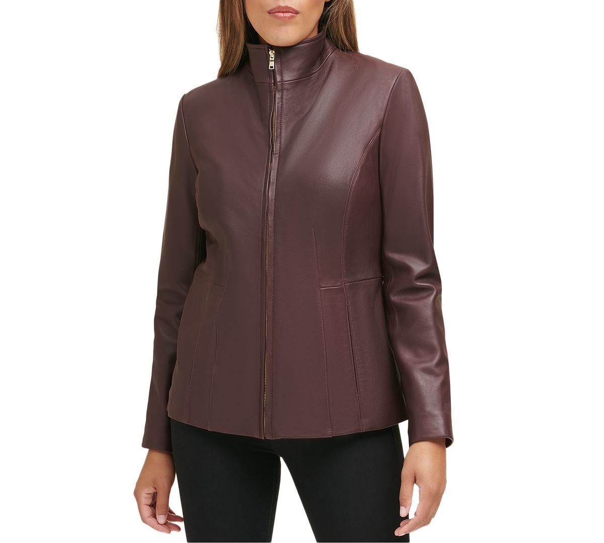 Cole Haan Leather Stand Collar Jacket Product Image
