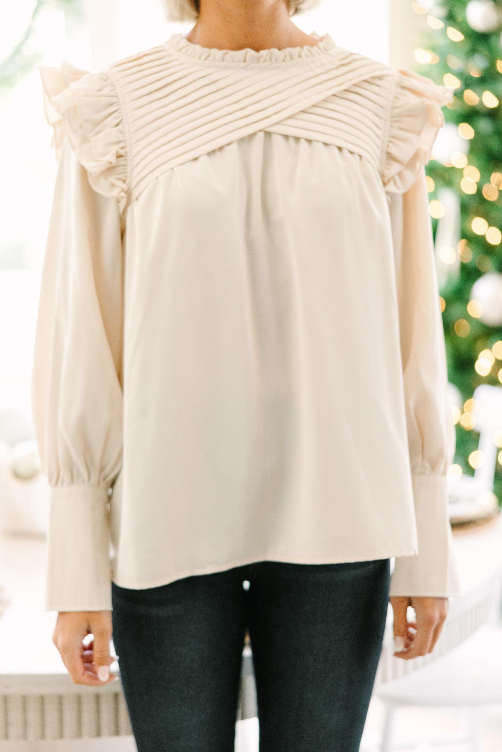 Save Your Applause Natural White Ruffled Blouse Female Product Image