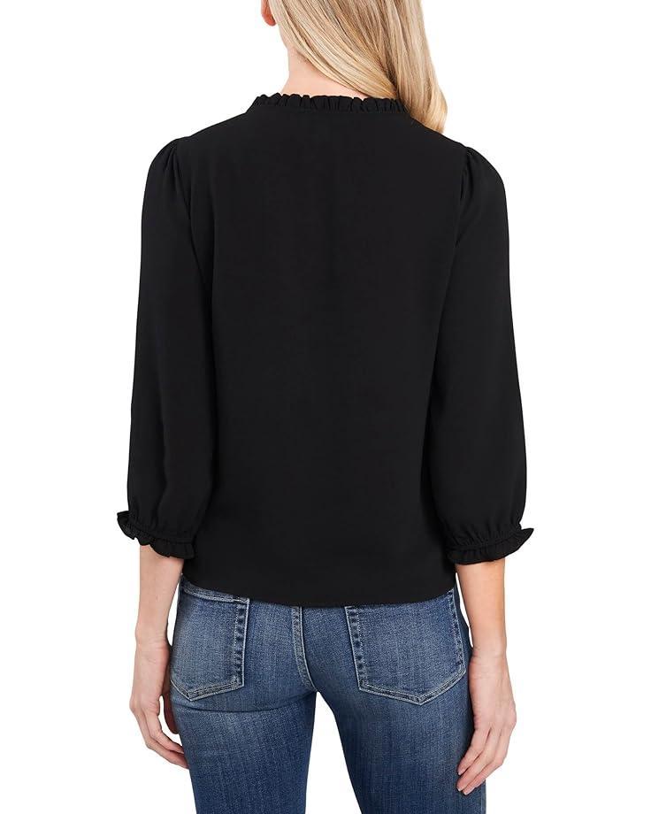 Short Sleeve Split-Neck Collared Top Product Image