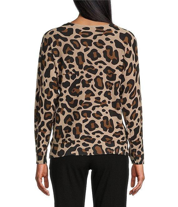 Investments Leopard Print Long Sleeve Boat Neck Pullover Sweater Product Image