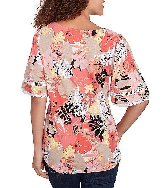 Ruby Rd. Knit Tropical Paradise Print Crew Neck Short Sleeve Top Product Image