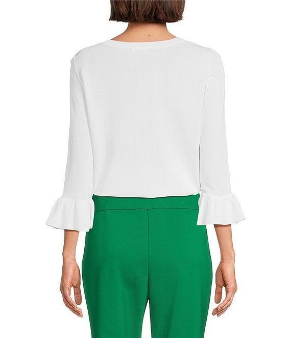 Investments Petite Size 3/4 Flounce Sleeve Crew Neck Top Product Image