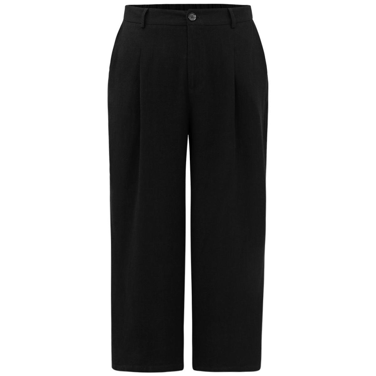 Plus Size Plain Pocket Straight Leg Pants Women Black Office Straight Leg High Rise Work Pants BloomChic 12/L Product Image