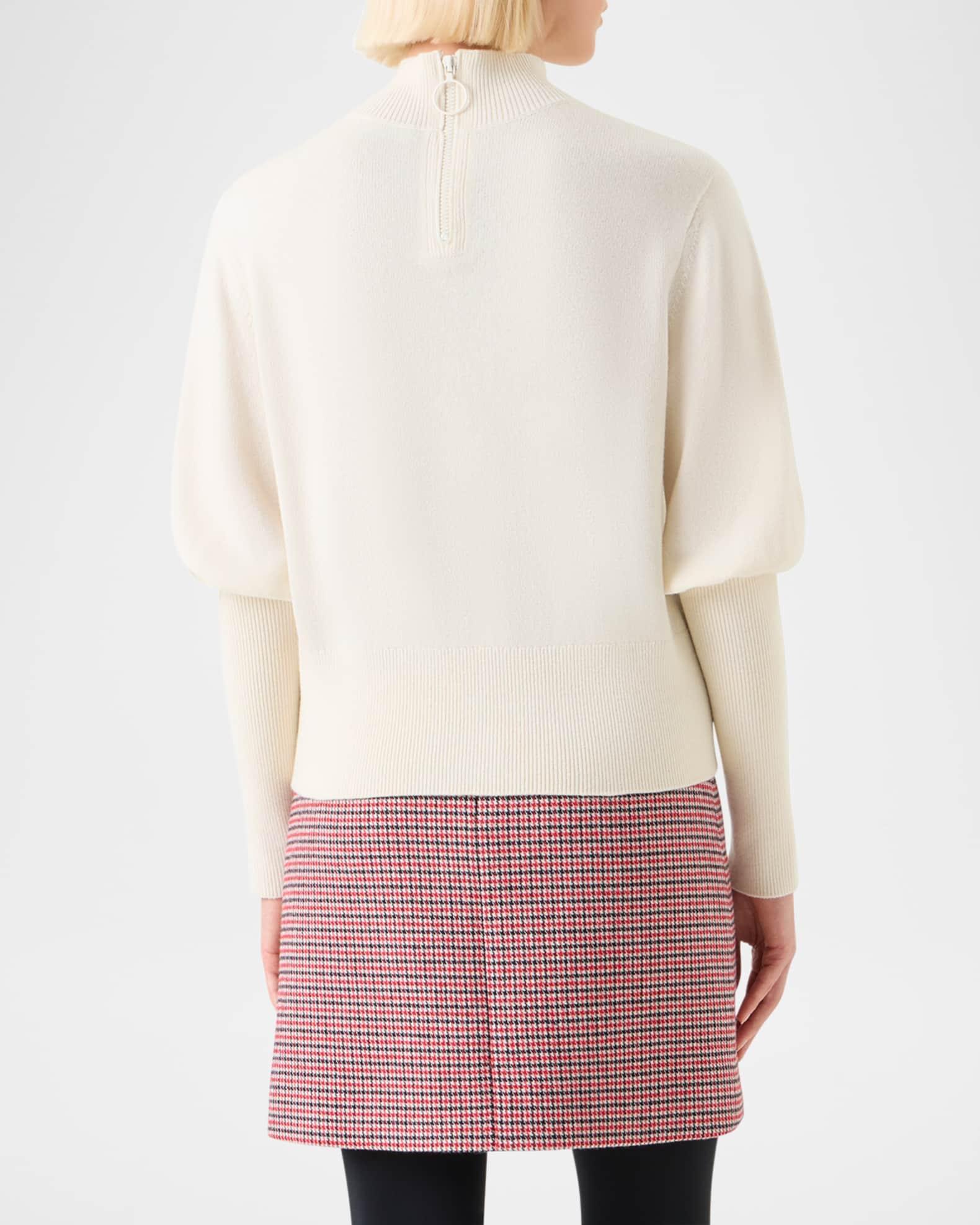 Mock Neck Blouson-Sleeve Cashwool Sweater Product Image