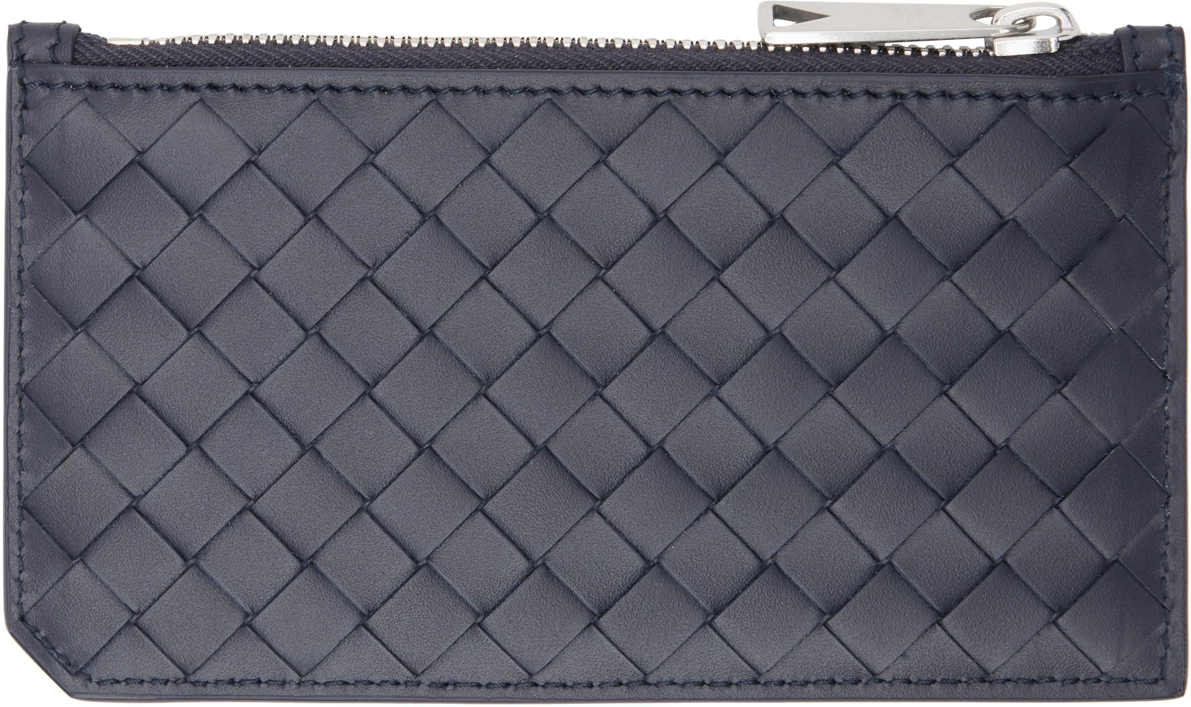 BOTTEGA VENETA Black Intrecciato Piccolo Zipped Card Holder In Blue Product Image