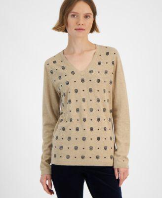Tommy Hilfiger Womens Jacquard Logo Sweater Product Image