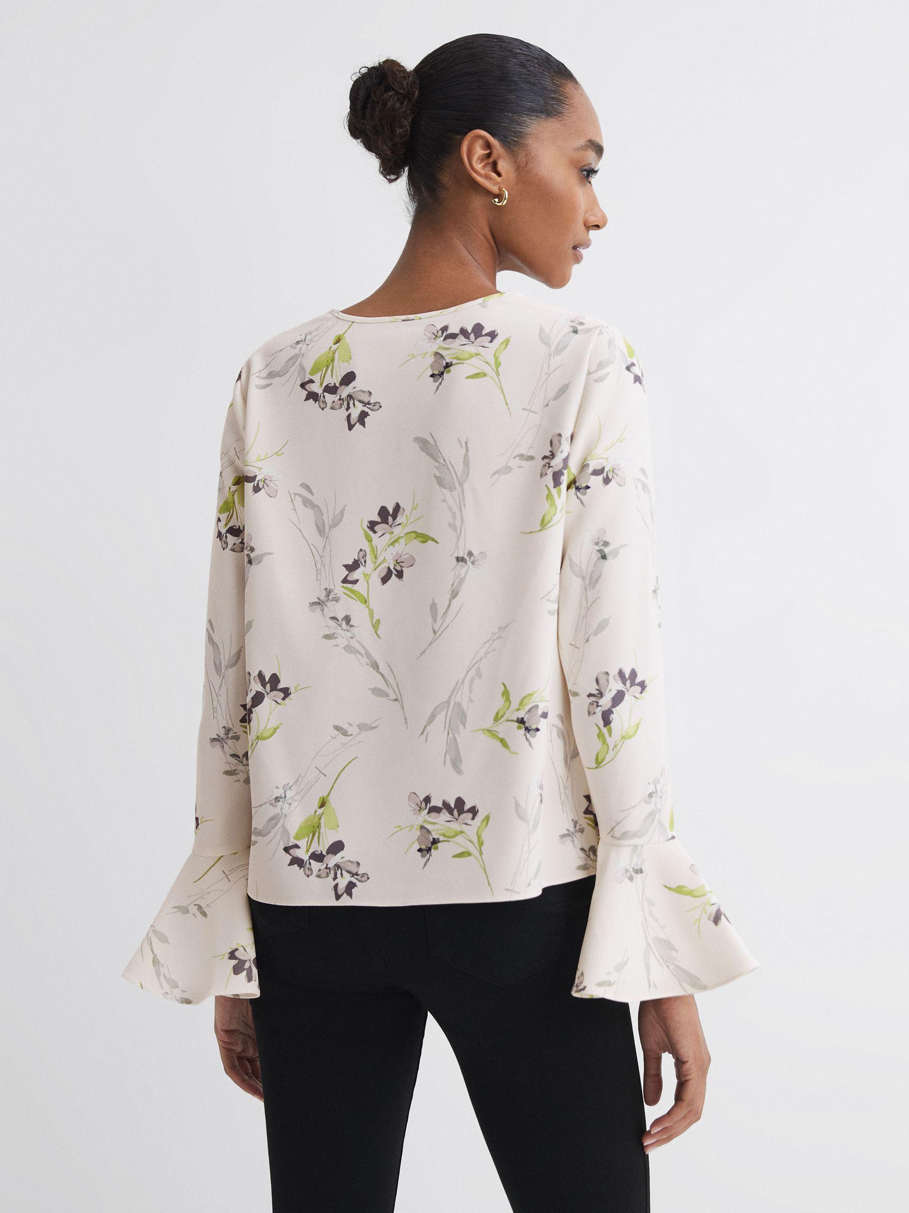 Florere Floral V-Neck Top in Cream Product Image
