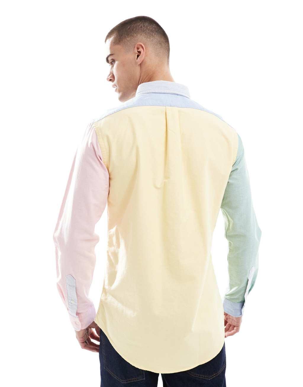 Polo Ralph Lauren icon logo color block oxford shirt in multi Product Image
