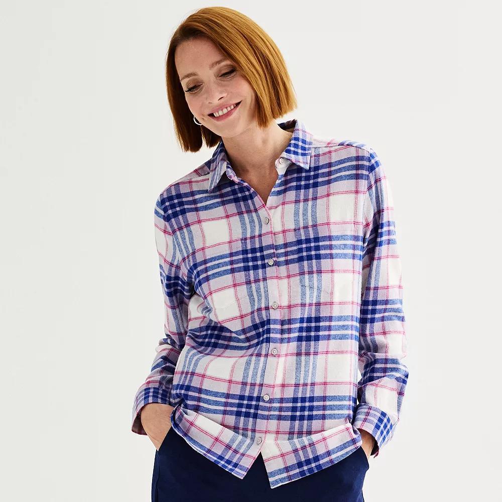 Petite Croft & Barrow® The Extra Soft Plaid Flannel Shirt, Women's, Size: XS Petite, Pink Color Plaid Product Image