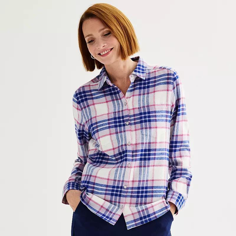 Petite Croft & Barrow® The Extra Soft Plaid Flannel Shirt, Women's, Size: XS Petite, Pink Color Plaid Product Image