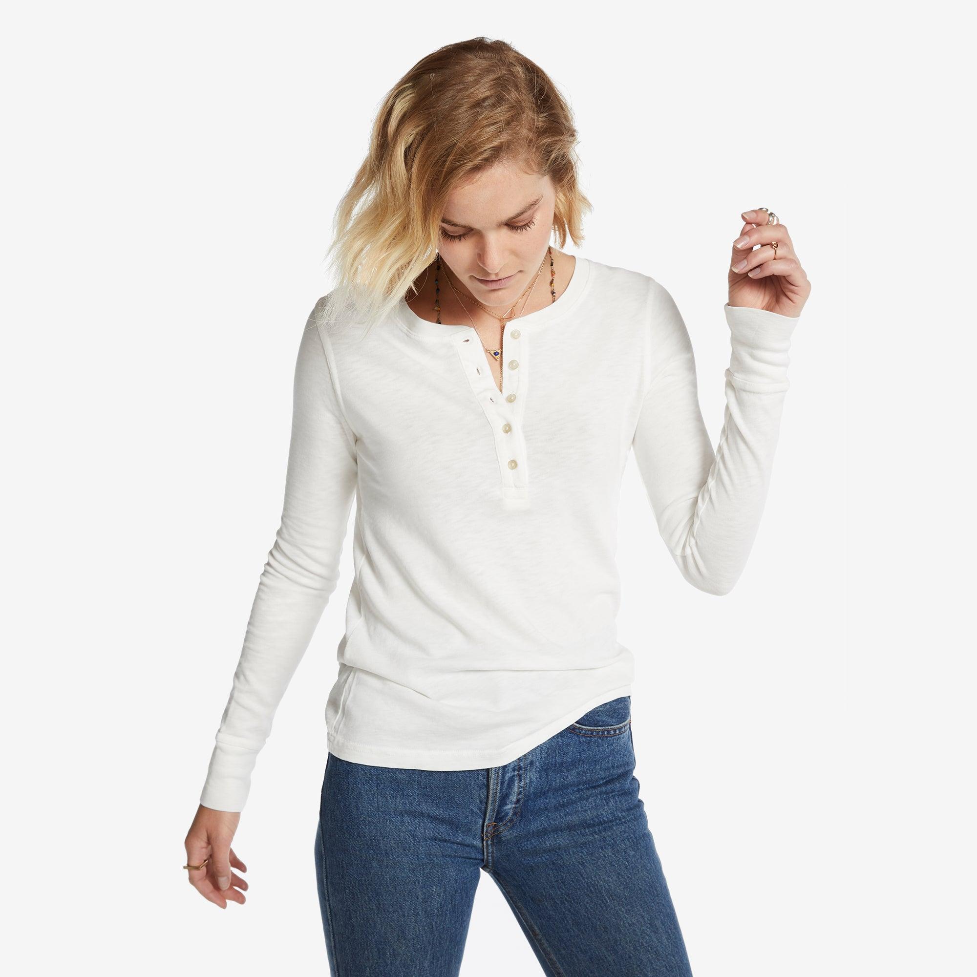 Women's Premium Slub Long Sleeve Henley - Bone Female Product Image