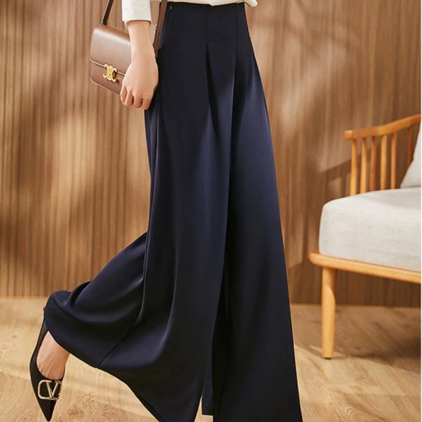 High Rise Plain Wide Leg Pants Product Image
