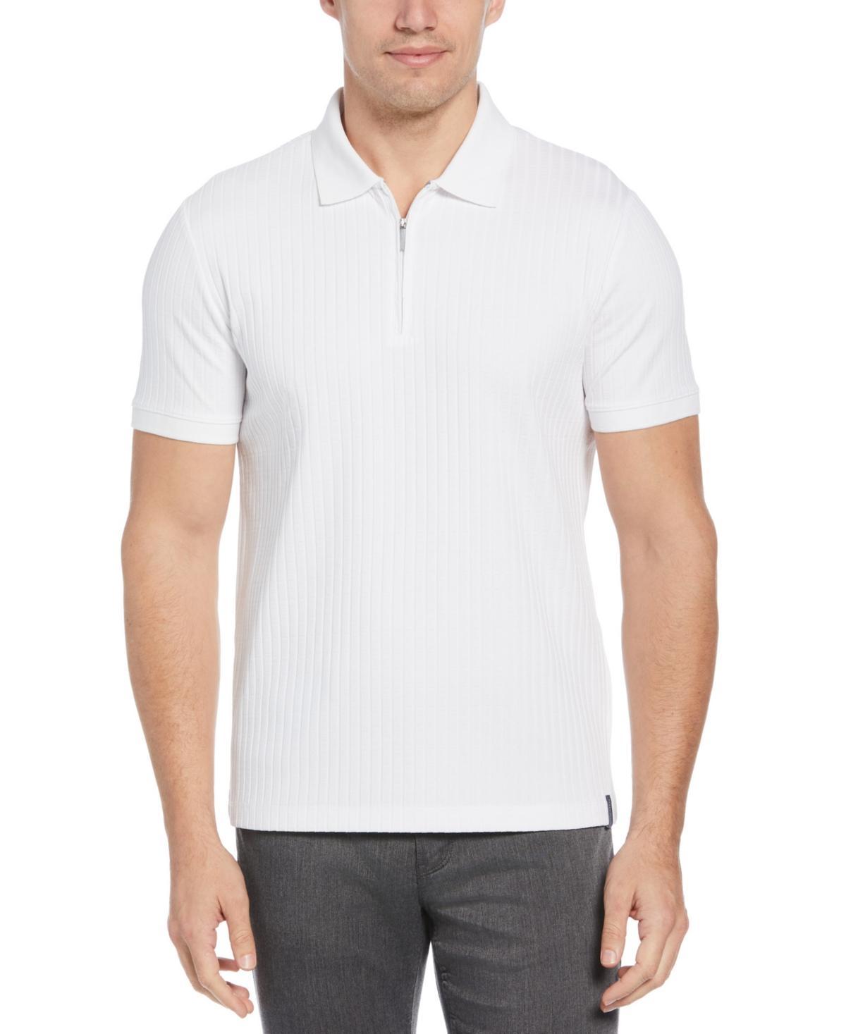 Perry Ellis Mens Slim-Fit Ribbed-Knit 1/4-Zip Polo Shirt Product Image