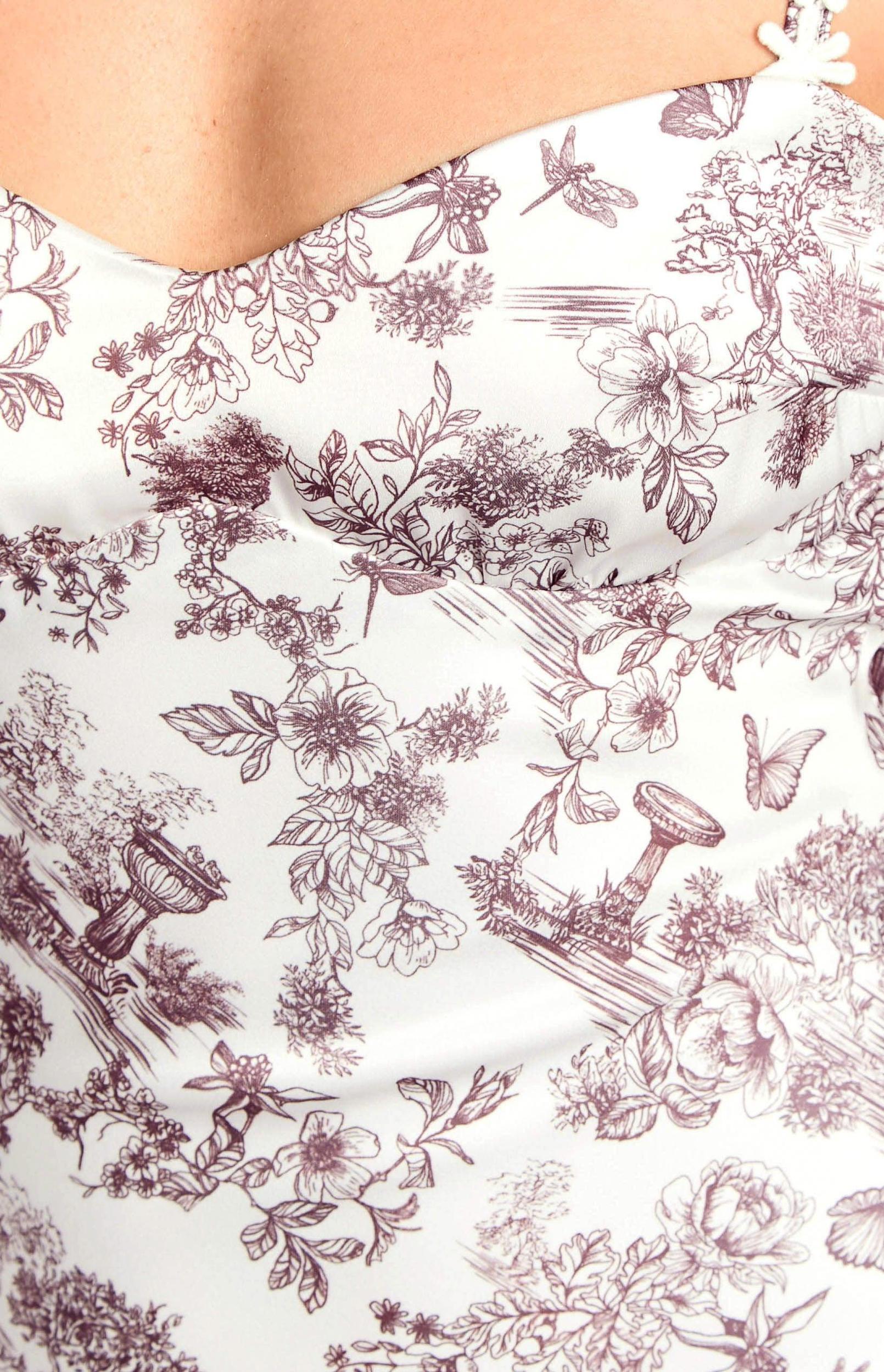 Marbelle Brown Garden Print Satin Mini Dress Product Image