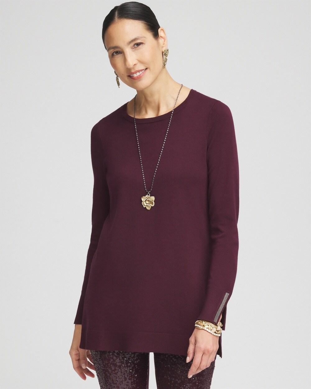 Women's Embellished Crew Neck Sweater Tunic Product Image