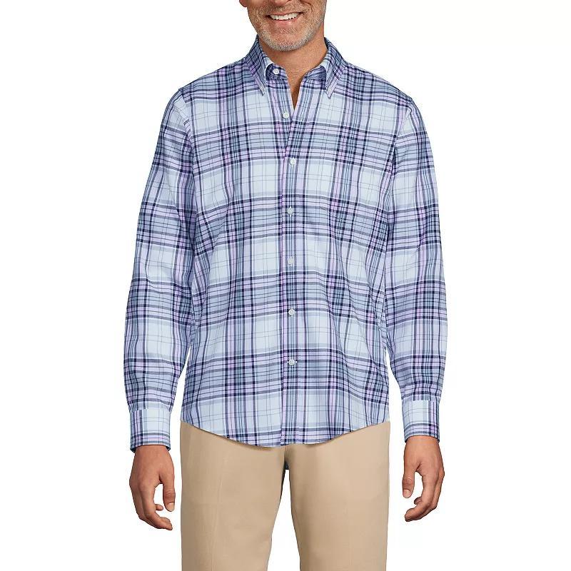 Men's Lands' End Traditional-Fit No-Iron Twill Button-Down Shirt, Size: Large, Gray Stone Ivory Plaid Product Image
