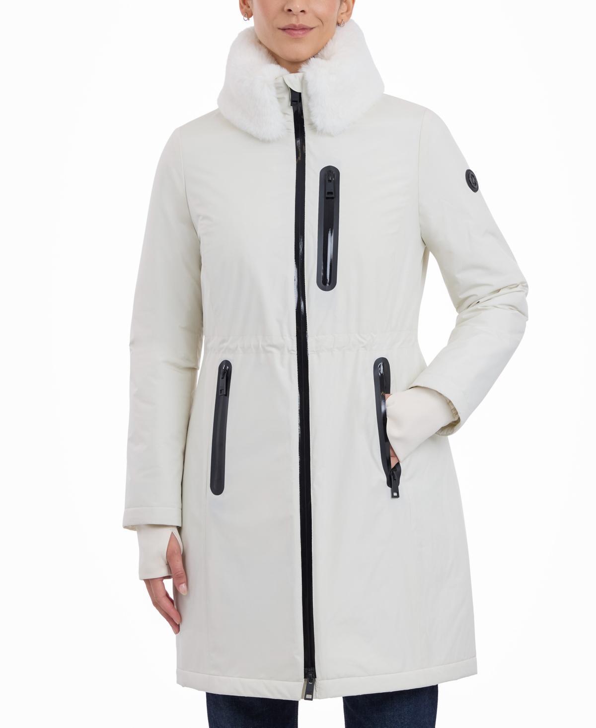 Michael Michael Kors Womens Faux-Fur-Trim Anorak Raincoat Product Image