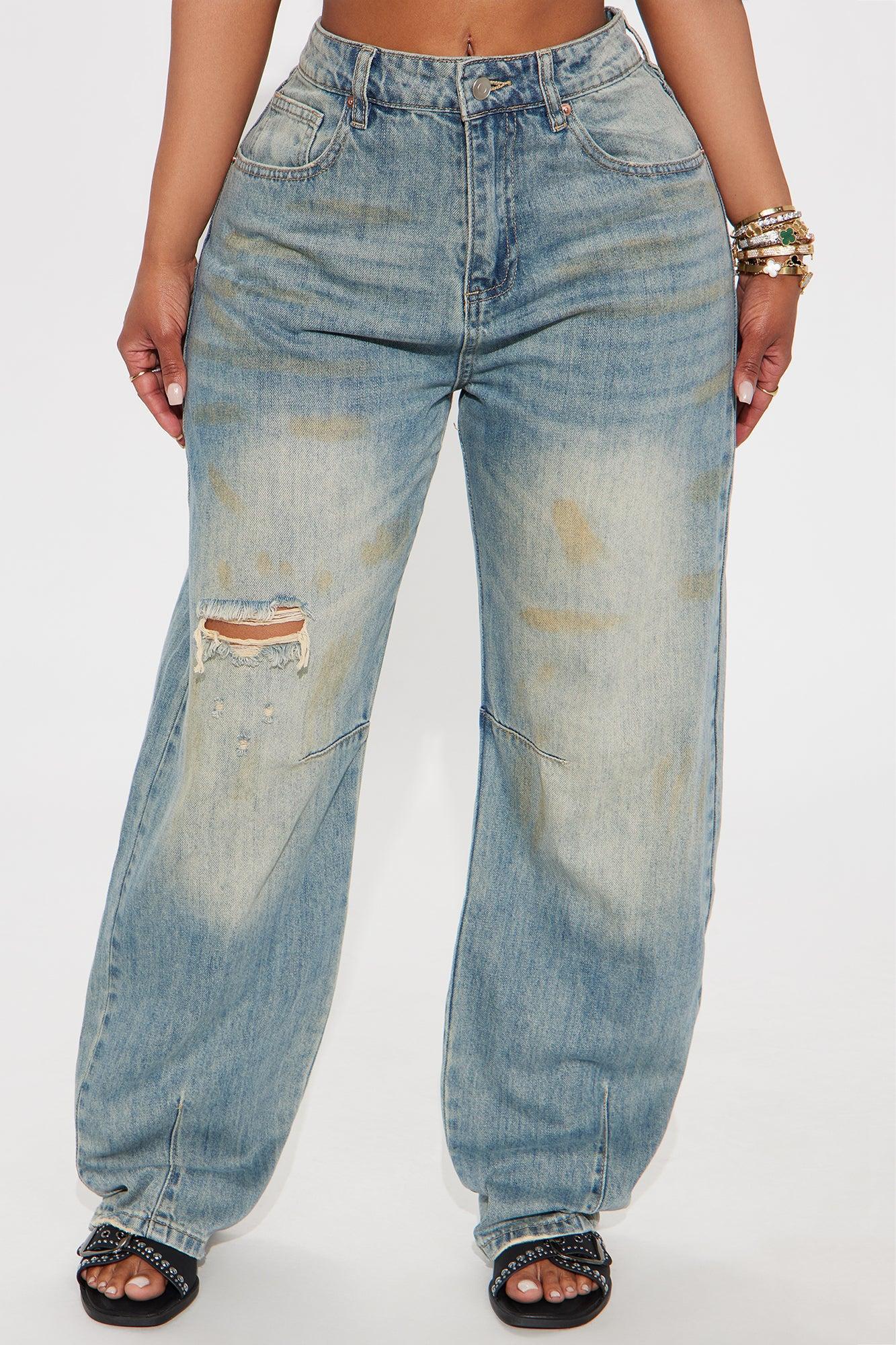 Down And Dirty Ripped Barrel Leg Jeans - Vintage Wash Product Image