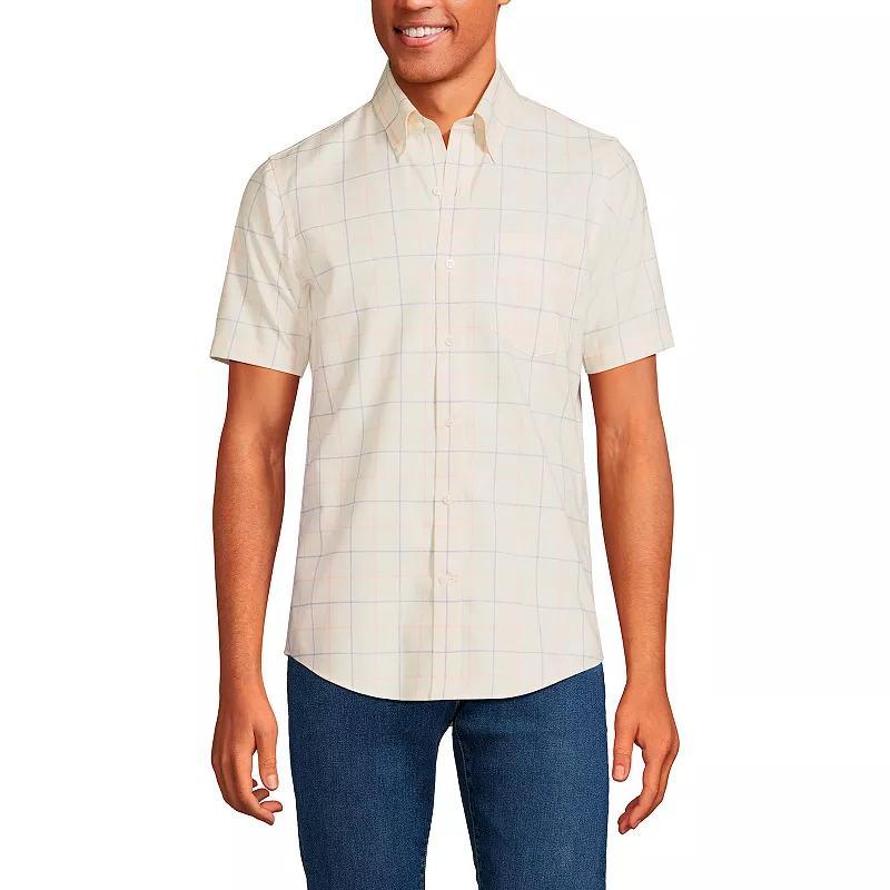 Big & Tall Lands' End No-Iron Button-Down Shirt, Men's, Size: Large Tall, Rain Blue Windowpane Product Image