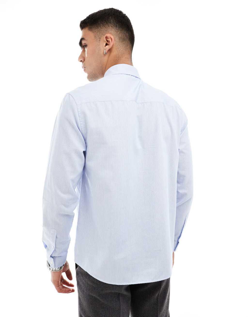 ASOS DESIGN regular shirt with cutaway collar in blue textured fabric Product Image