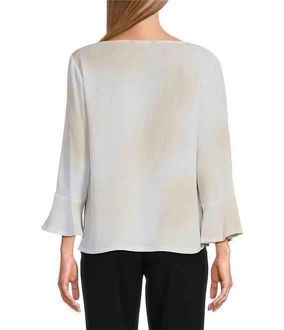 Investments Petite Size Woven Floral Graffiti 3/4 Ruffle Sleeve Cowl Neck Top Product Image
