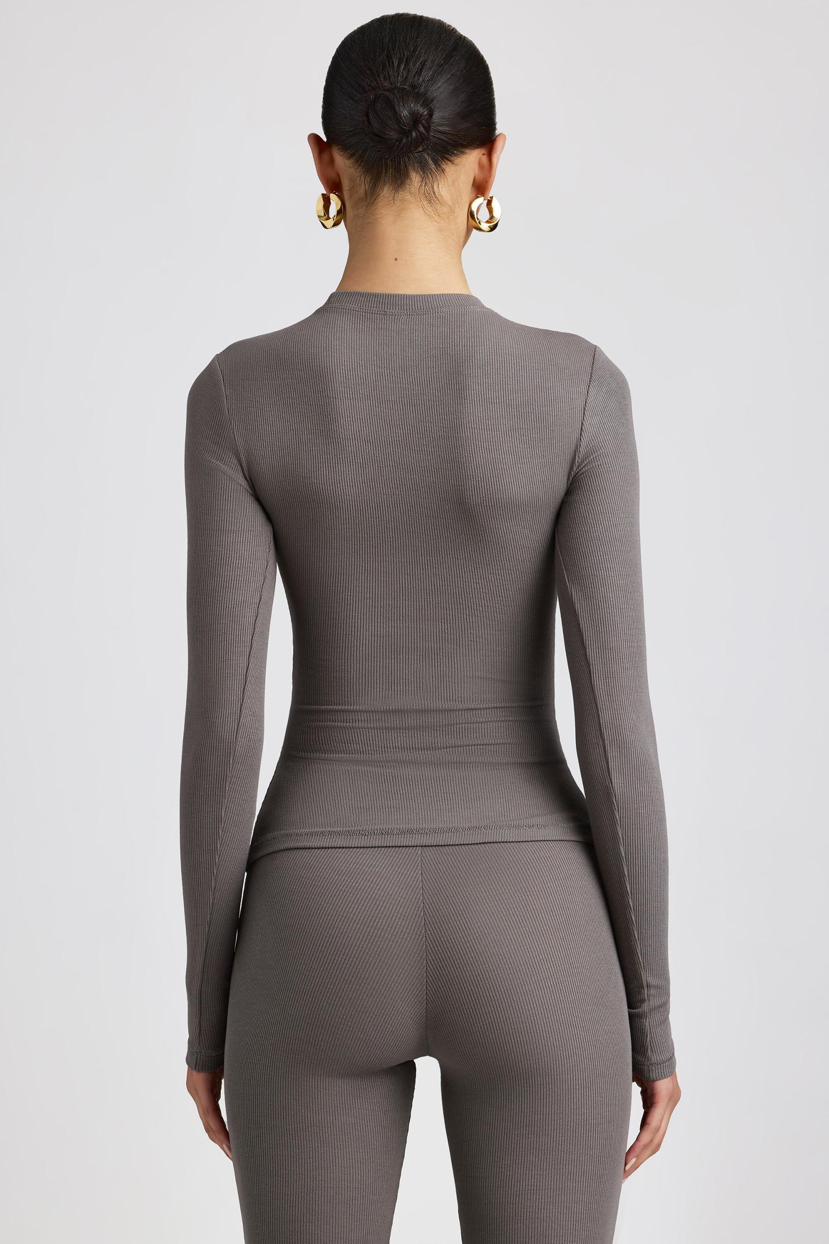Ribbed Modal Crew Neck Top in Grey Product Image