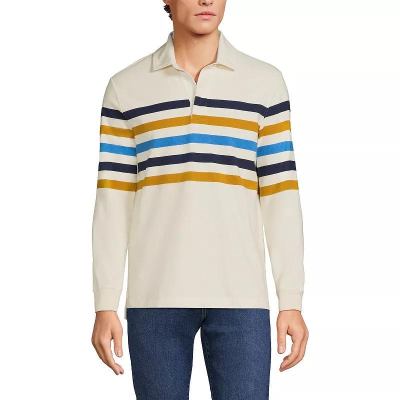 Men's Lands' End Striped Rugby Shirt, Size: Medium, Black Blue Stripes Product Image