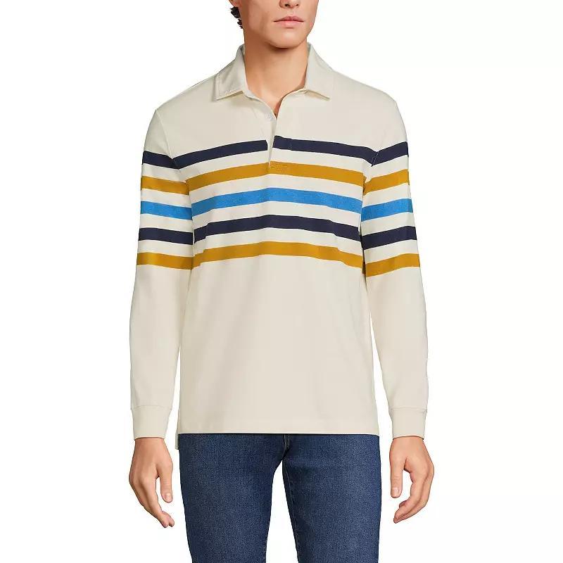 Men's Lands' End Striped Rugby Shirt, Size: Small, Almond Green Product Image