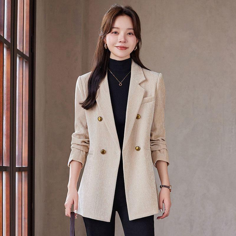 Lapel Neck Plain Double Breasted Blazer Product Image