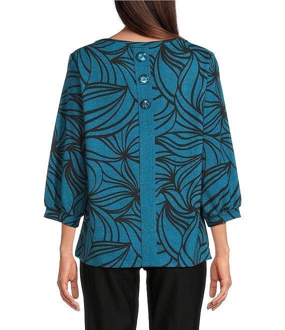 Ali Miles Brushed Knit Stripe Round Neck 3/4 Cuff Sleeve Tunic Product Image