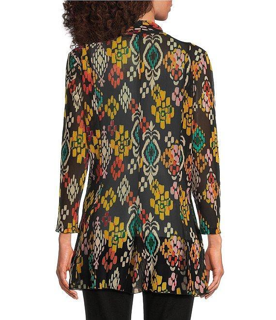 Calessa Petite Size Textured Mesh Tie-Dye Burnout Open Front Cardigan Product Image