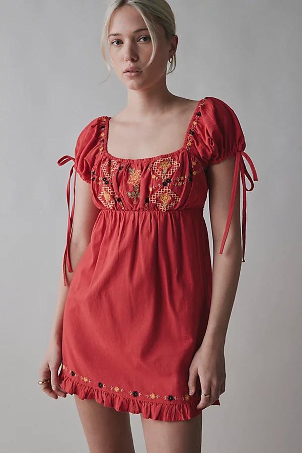 Kimchi Blue Marcella Embroidered Tie-Back Babydoll Mini Dress Womens at Urban Outfitters Product Image