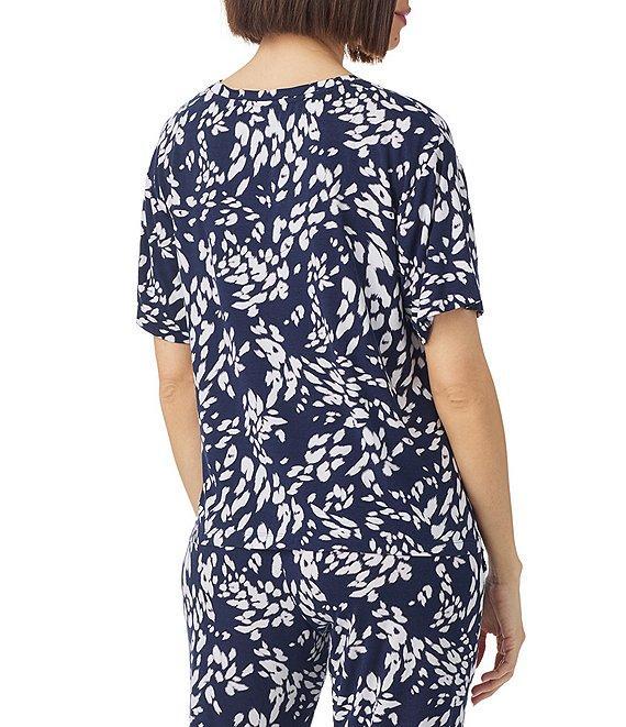 Donna Karan Inked Animal Print Short Sleeve V-Neck Coordinating Lounge Top Product Image