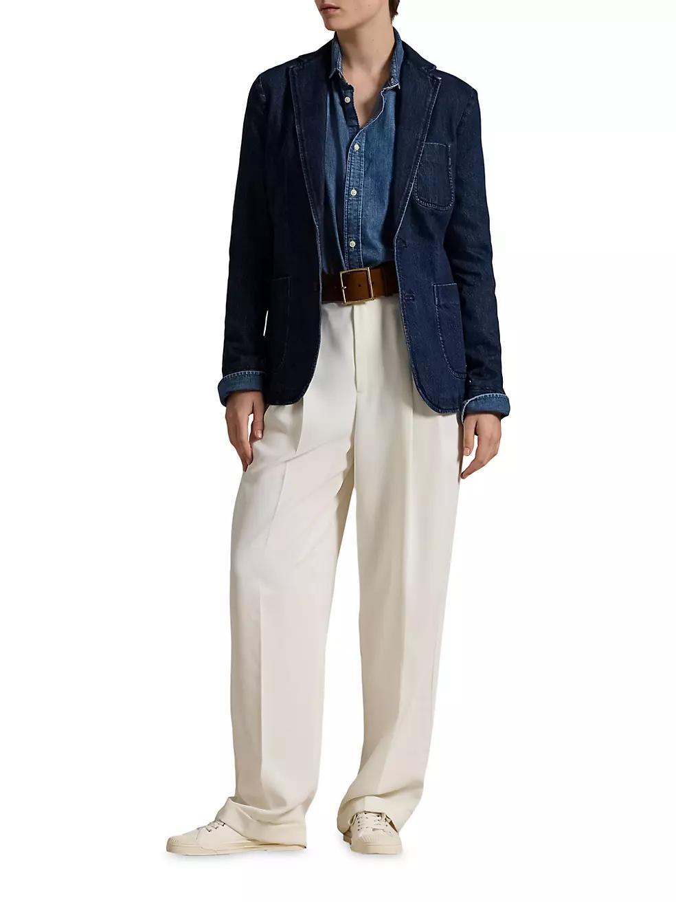 Womens Cotton Denim Single-Breasted Blazer Product Image