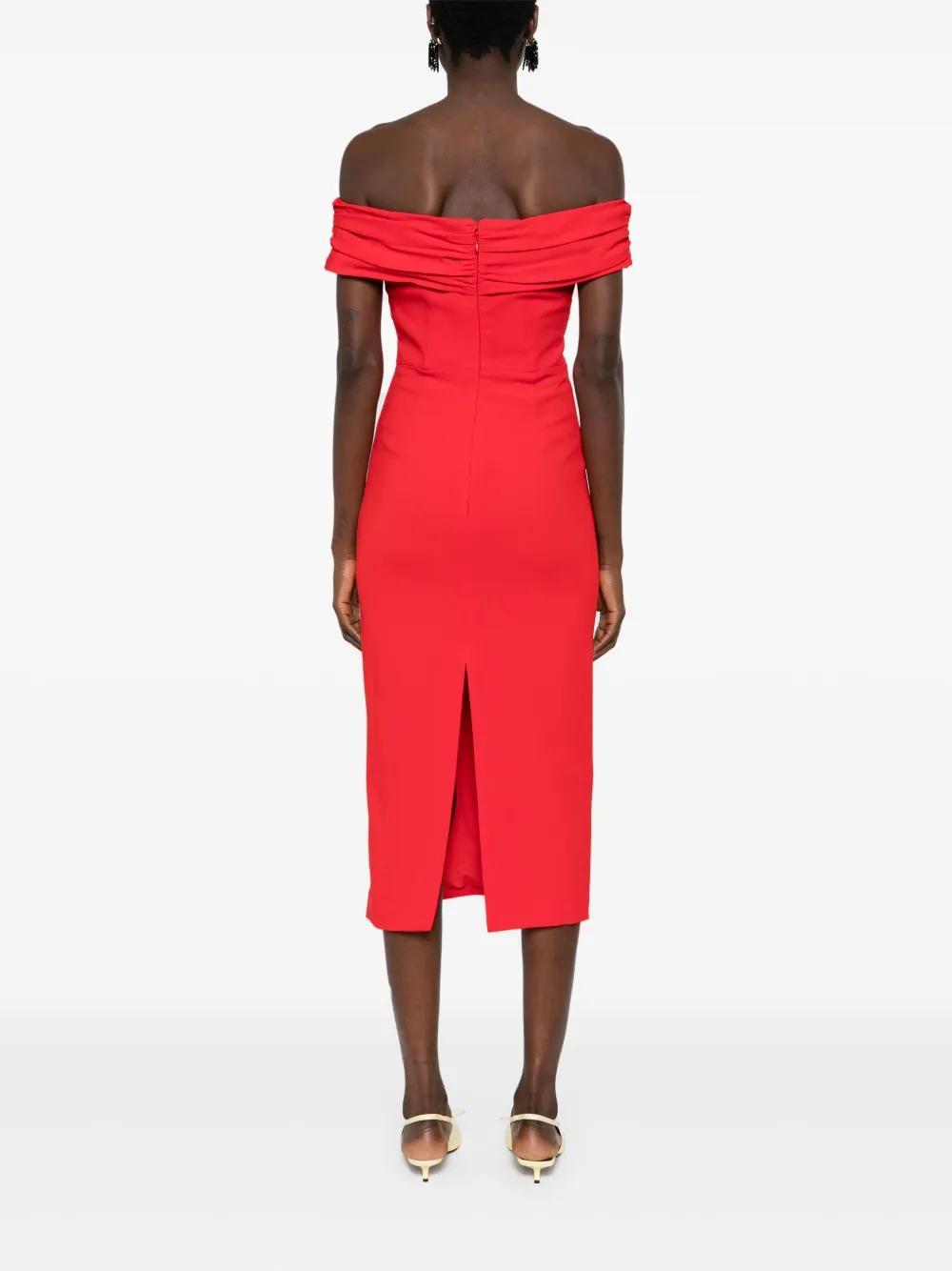 off-shoulder crepe midi dress Product Image